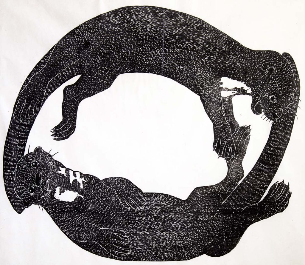 Xilogravura - Angela Leite - ariranhas