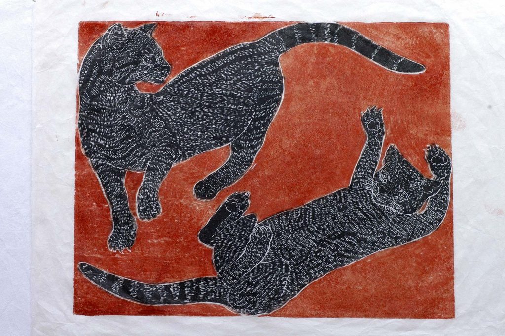 Xilogravura - Angela Leite - Jaguatiricas