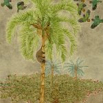 Chaetomys subspinosus, Amazona rhodocorytha e Syagrus botryophora Nanquim e lápis-de-cor, 69,5 x 52,5cm (VxH) Distribuição: Mata Atlântica (Espírito Santo e Bahia)